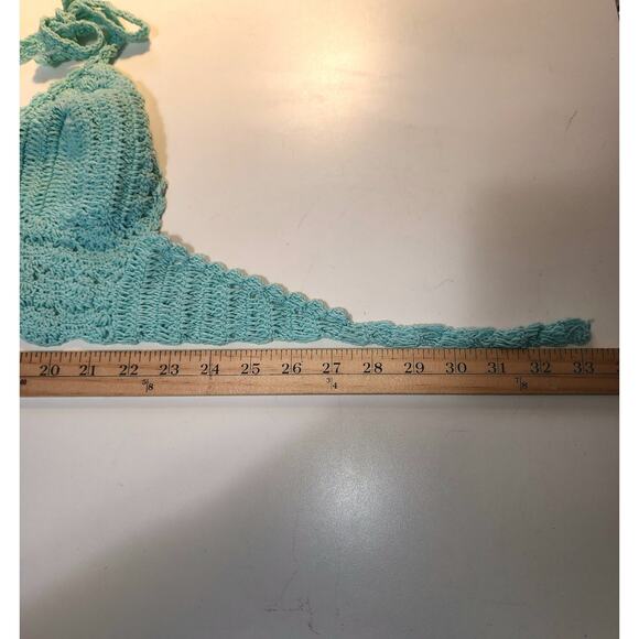 Crochet Set Shorts Halter Cardigan Womens S Teal Green Summer Beachy Tropical - Picture 11 of 12